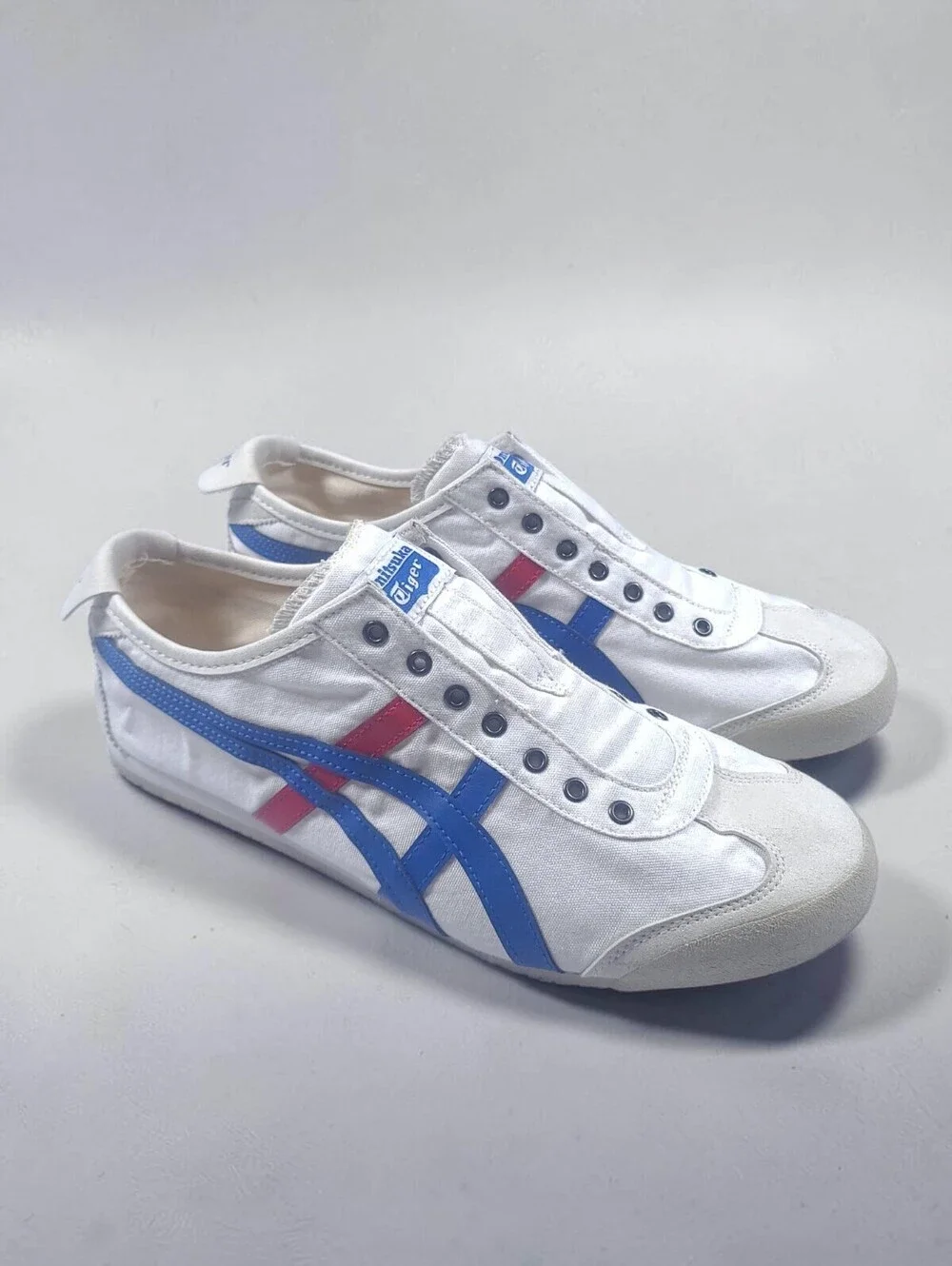 Onitsuka Tiger Mexico 66 Slip On Mens 10.5 White Blue Red Tricolor Sneakers